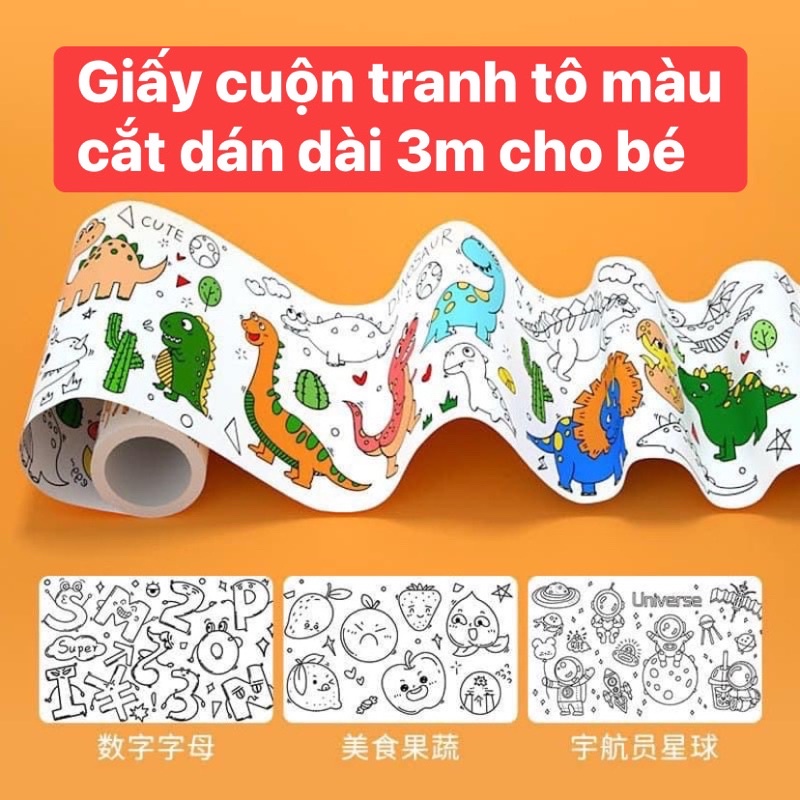 TRANH TÔ MÀU CUỘN DÀI 3M, CÓ THỂ CẮT DÁN CHO BÉ | Shopee Việt Nam