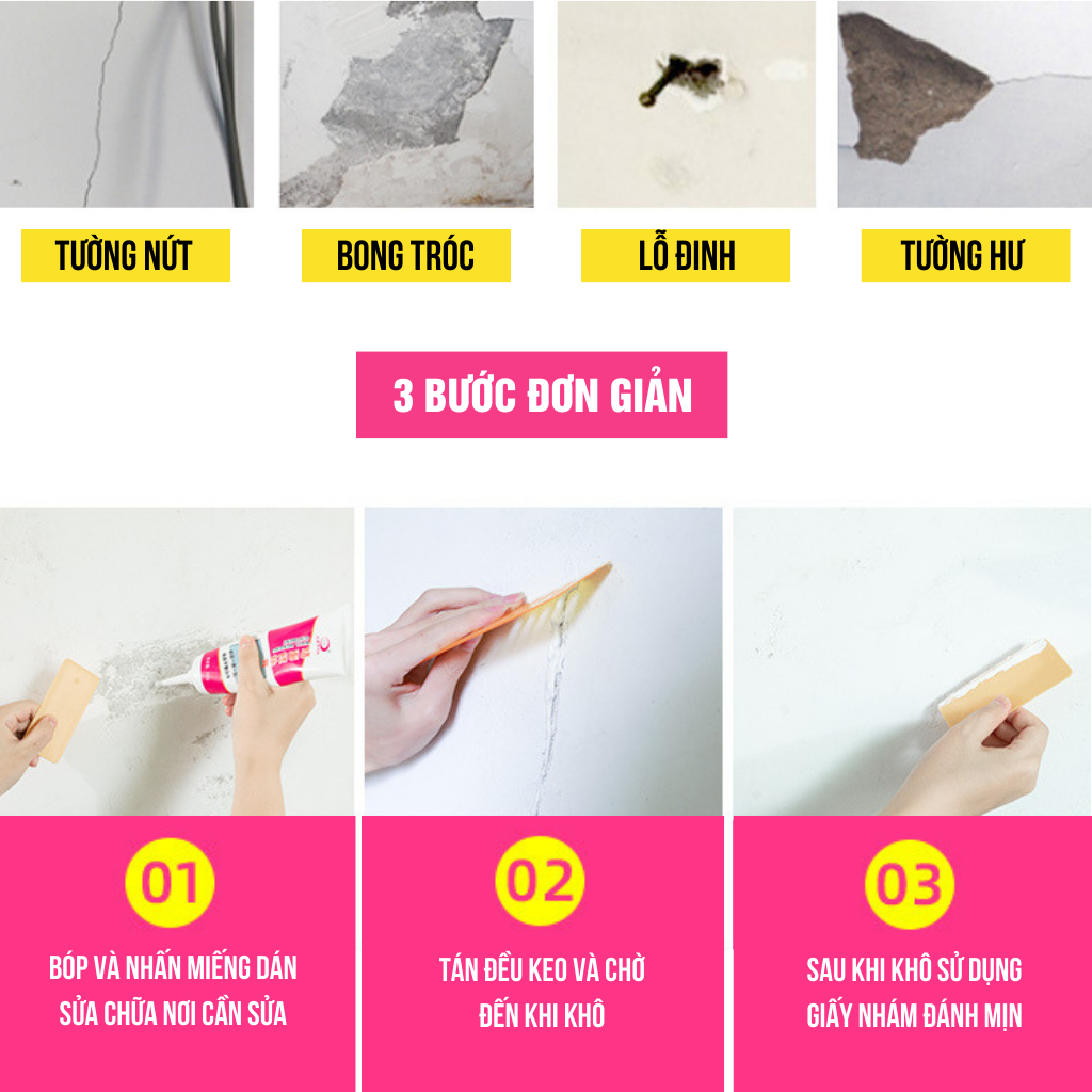 Keo Vá Tường Chống Thấm LKB Trám Trét Vết Nứt Khe Hở Tường Chống Mốc Ẩm Làm Sạch Tường Hiệu Quả Tuýp Hồng 250g GVT1 | Shopee Việt Nam