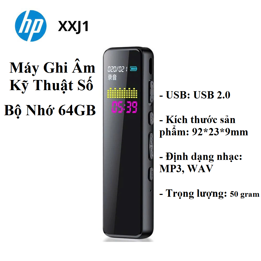 Máy Ghi Âm Mini Kỹ Thuật Số HP XXJ1 64GB Lọc Âm Chống Ồn Pin Trâu Tích Hợp Màn Hình LCD