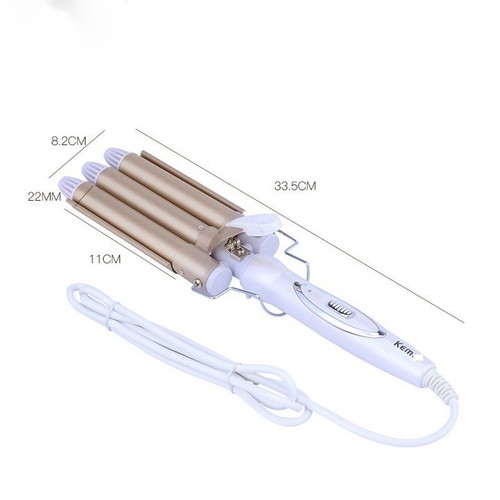 Máy uốn tóc xoăn 3 trục KEMEI KM-1010 cao cấp, máy làm xoăn sóng nước chỉnh nhiệt giúp làm tóc xoăn tại nhà - mayuontoc1010
