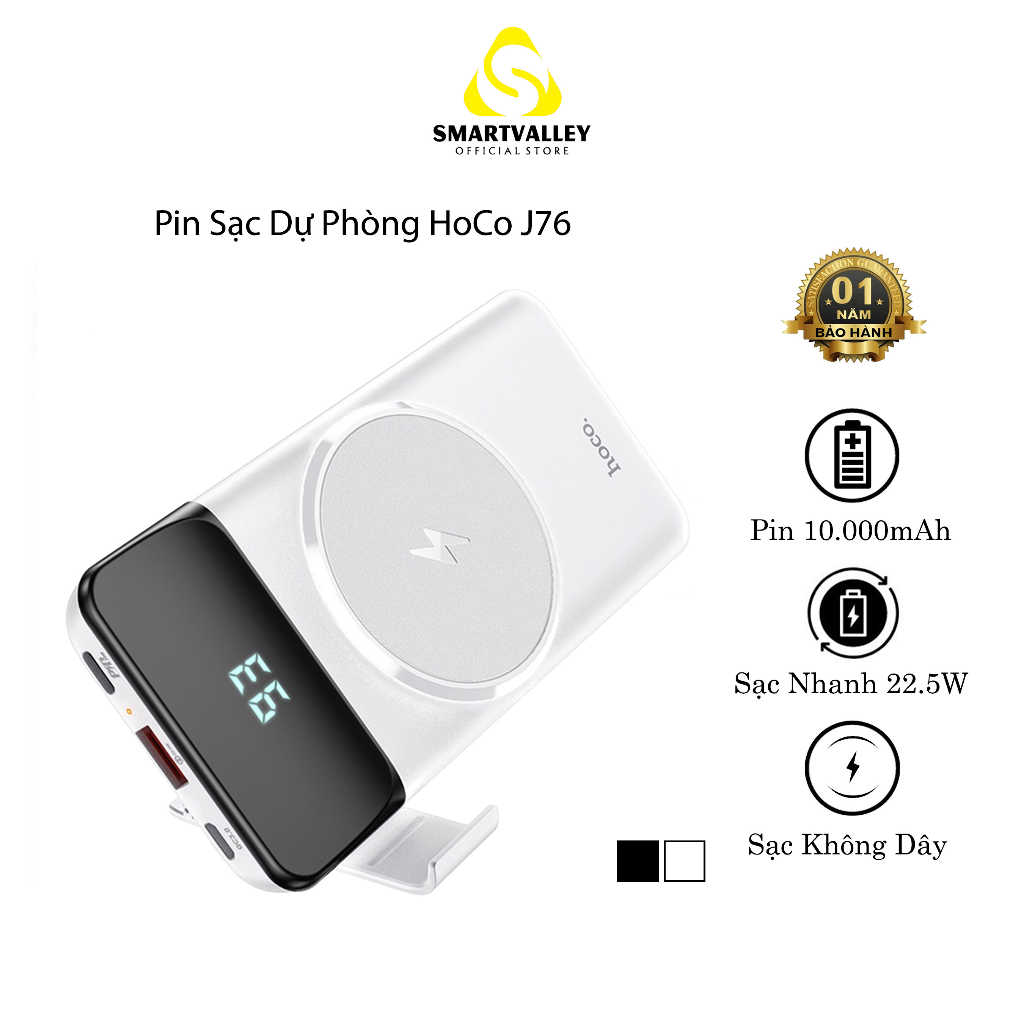 Pin Sạc Dự Phòng Hoco J76, Dung Lượng 10.000mAh, Sạc Nhanh QC3.0 và PD20W ,  Hỗ Trơ Sạc Không Dây, Màn Led Hiển Thị Pin.