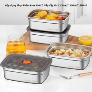 Hộp đựng Thực Phẩm Inox 304 Có Nắp đậy Kín 2200ml/ 1500ml/ 1200ml và Hộp inox Đựng Thực Phẩm Tròn (10 x 6.5cm) - Loại 2200ml