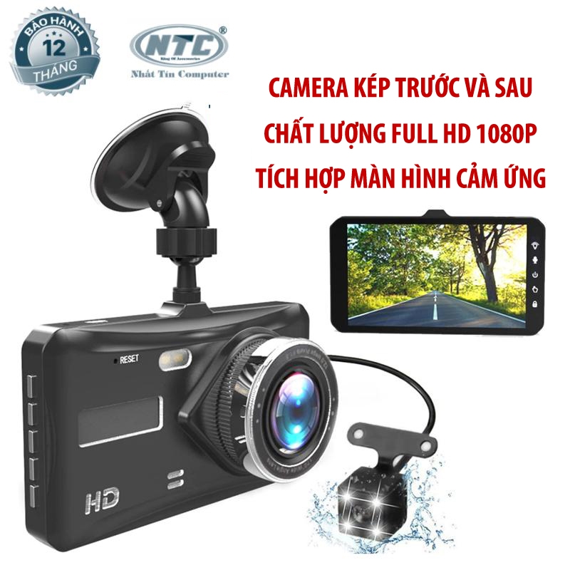 Camera hành trình kép trước sau Dual Lens dành cho ô tô hỗ trợ full HD - tích hợp màn hình cảm ứng (đen) Nhất Tín Computer