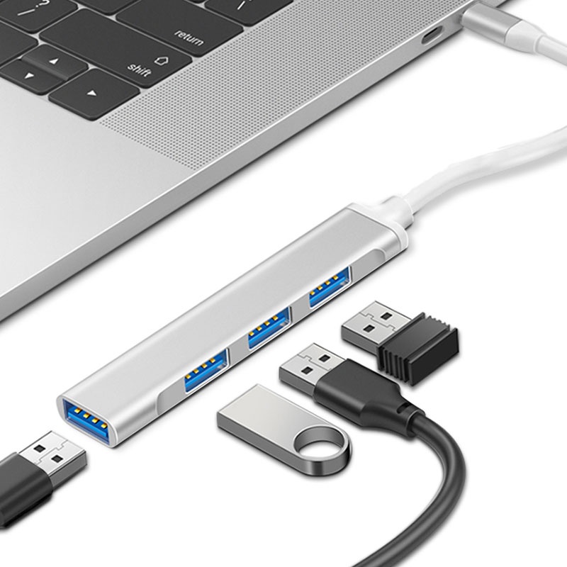 Hub/ Bộ Chia Type-C/ USB Ra 4 Cổng USB 3.0 Trắng Vỏ Nhôm