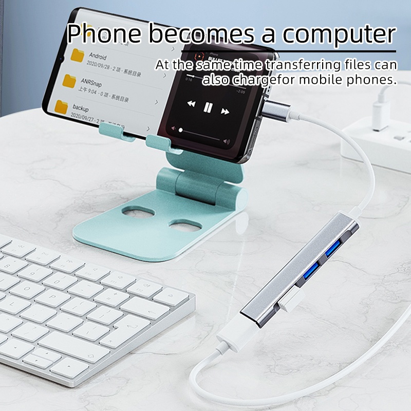 Hub/ Bộ Chia Type-C/ USB Ra 4 Cổng USB 3.0 Trắng Vỏ Nhôm