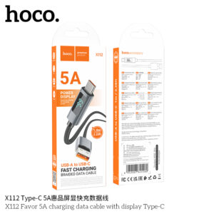 Cáp Sạc Nhanh 5A=66W/ 60W/ 27W/ 2.4A Led Hoco X112 USB ra 2 Đầu Type-c/ Lightning IP - 5A=66W USB ra Type-c