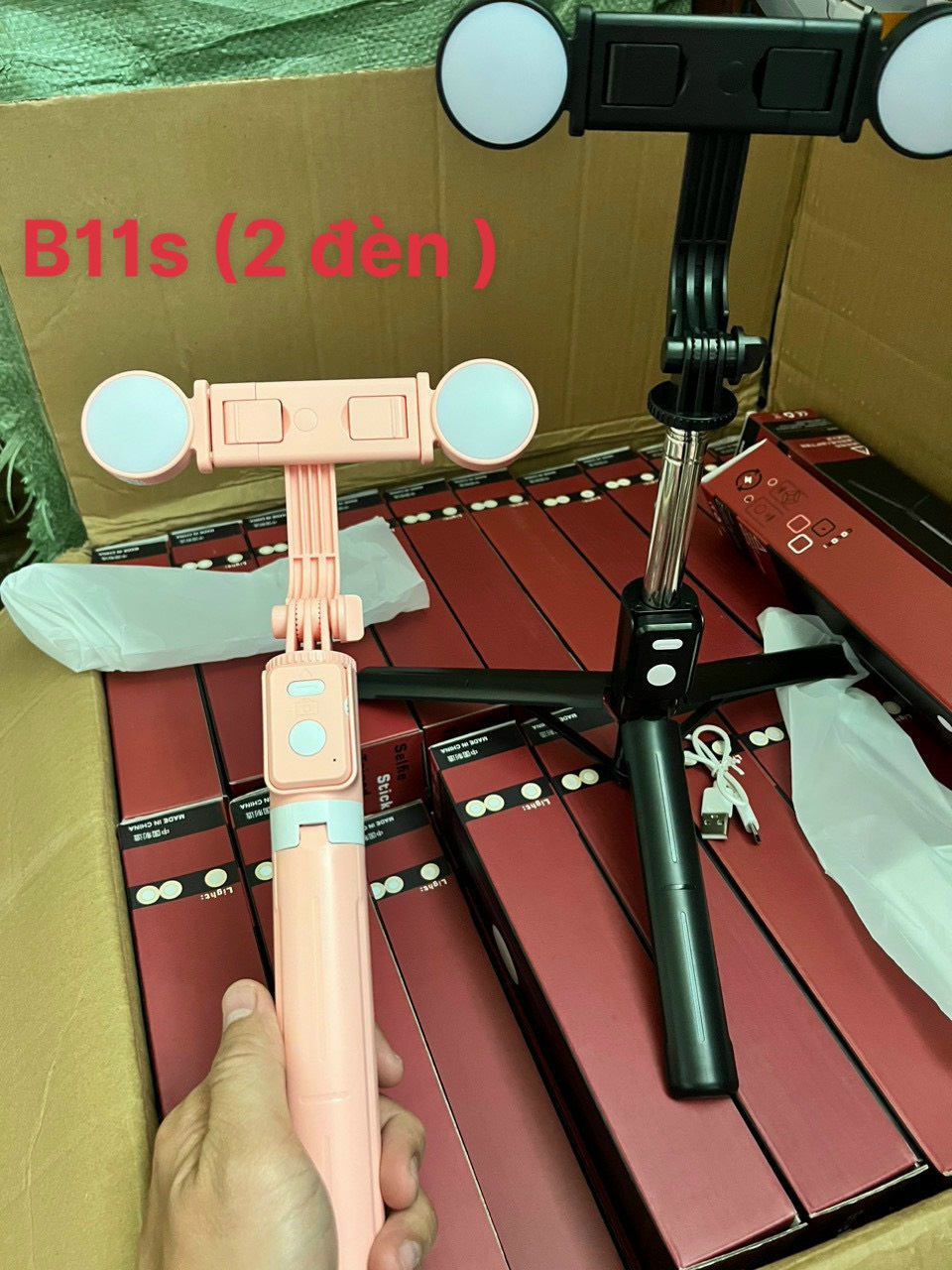 Gậy chụp hình 3 chân 2 đèn B11s - Linh Kiện Mậu Nguyên
