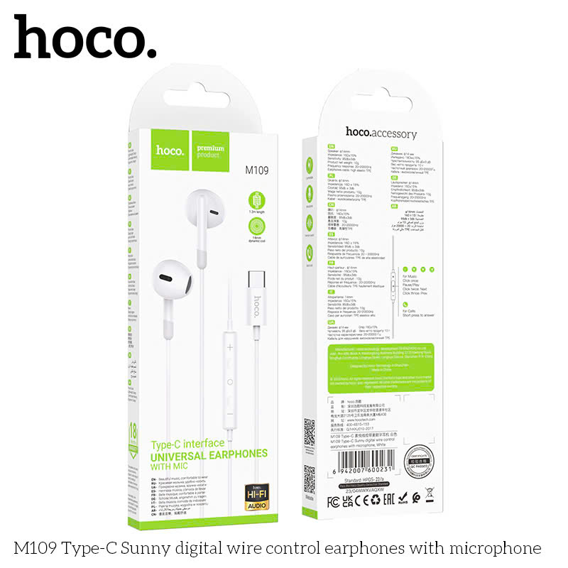 Tai nghe dây HOCO M109 jack type-c chính hãng - Linh Kiện Mậu Nguyên