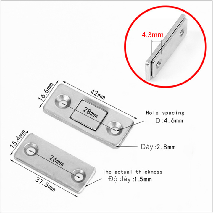 Mua Bộ 2 chốt nam châm mini cho cửa tủ, ngăn kéo bàn, cửa trượt với nam châm có lực hút mạnh kèm băng dính 2 mặt và vít - Màu bạc tại shopCoD