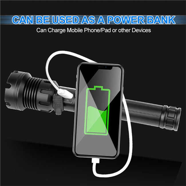 Đèn pin LED COB XHP90 có thể sạc lại bằng USB, đèn pin LED có thể thu phóng, chống nước, nhôm, đèn pin LED mạnh mẽ