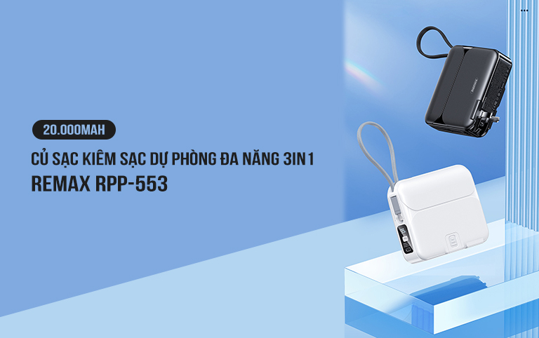 Củ sạc kiêm sạc dự phòng đa năng 3in1 20000mAh Remax RPP-553