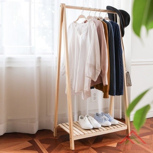 Giá Kệ gỗ treo quần áo chữ A 1 tầng, chất liệu gỗ thông tự nhiên