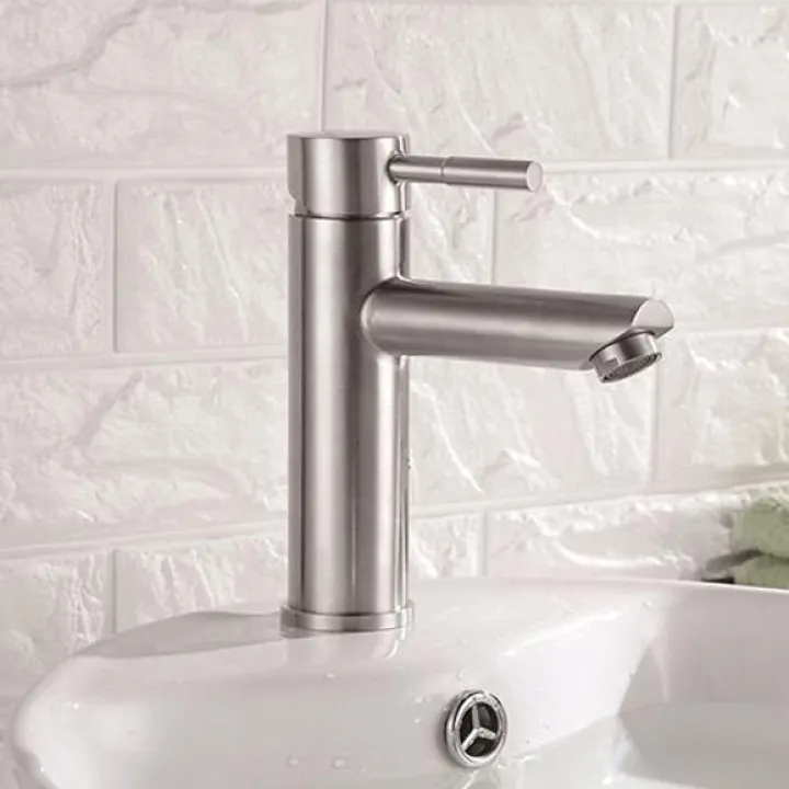 Vòi lavabo nóng lạnh inox SUS 304 tròn cao 20cm (Hàng chuẩn loại 1) (Tặng kèm