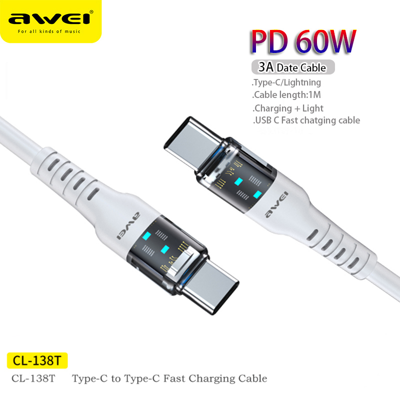 Awei CL-138 PD 60W USB Type C Cable For iPhone 14 13 12 Pro Max Xiaomi iPad Fast Charging Date Cable Quick Charge Wire Cord - AliExpress