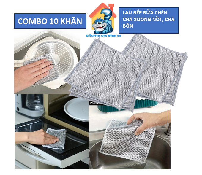 Combo 10 Khăn Lau Bếp Đa Năng (Sợi Kim Loại Chống Mòn) Cọ Xoong Nồi Chén Bát Lau Bồn Rửa Chén | Lazada.vn