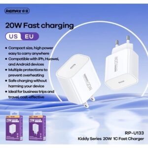 Cóc Sạc Nhanh 20W Remax RP-U133 US Chân Dẹp (VN)