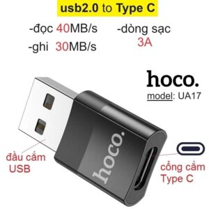Đầu Chuyển Đổi Hoco UA17 2in1 USB Ra Type-c/ Lightning iphone - USB Ra Type-c