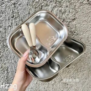 Khay Ăn Dặm Inox 2 Ngăn Kèm Thìa Hình Thú