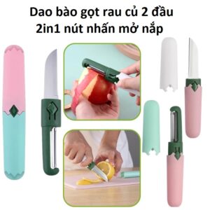 Dao bào gọt rau củ 2 đầu 2in1 nút nhấn mở nắp