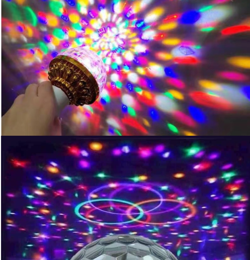 Bóng đèn led xoay 360 pha lê 7 màu vũ trường( loại tốt) Đèn LED chớp 7 màu chính hãng giá tốt Đèn Led Xoay có công tắc đèn chớp 7 màu