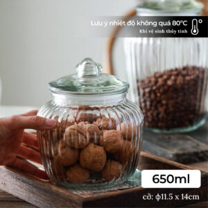 Hũ Thủy Tinh Sọc Dọc Hình Trái Bí Ngô 650ml