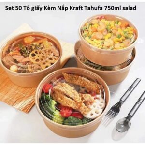 Set 50<< Tô giấy >>Kèm Nắp Kraft Tahufa 750ml salad