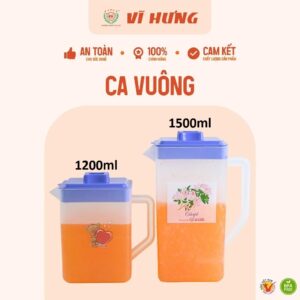 Ca Nhựa Vuông Có Quai Trong Mờ Vĩ Hưng 1200ml