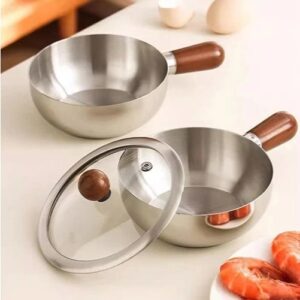 Nồi/ Chảo thép mini có tay cầm cán gỗ 14cm