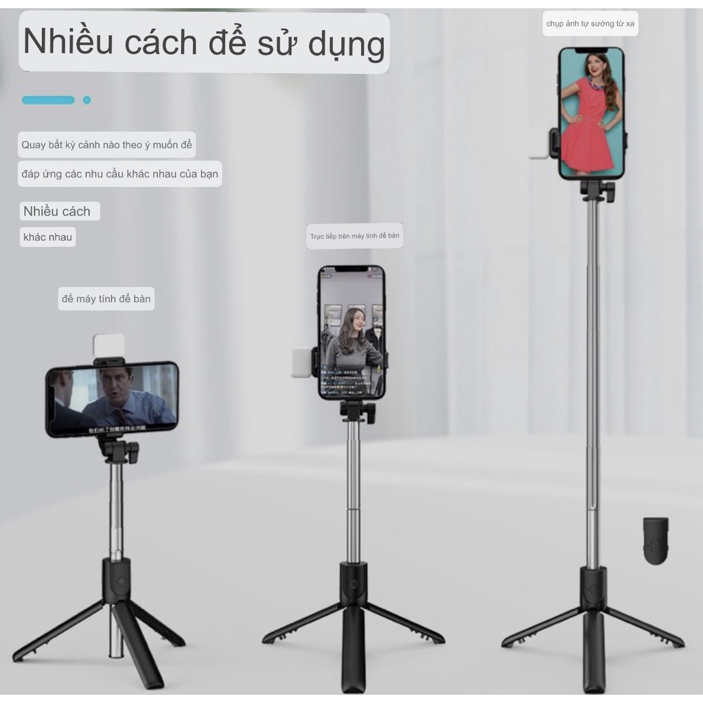 Gậy selfie chụp hình tự sướng Q07 có đèn led kèm nút bluetooth điểu khiển từ xa DTM Store