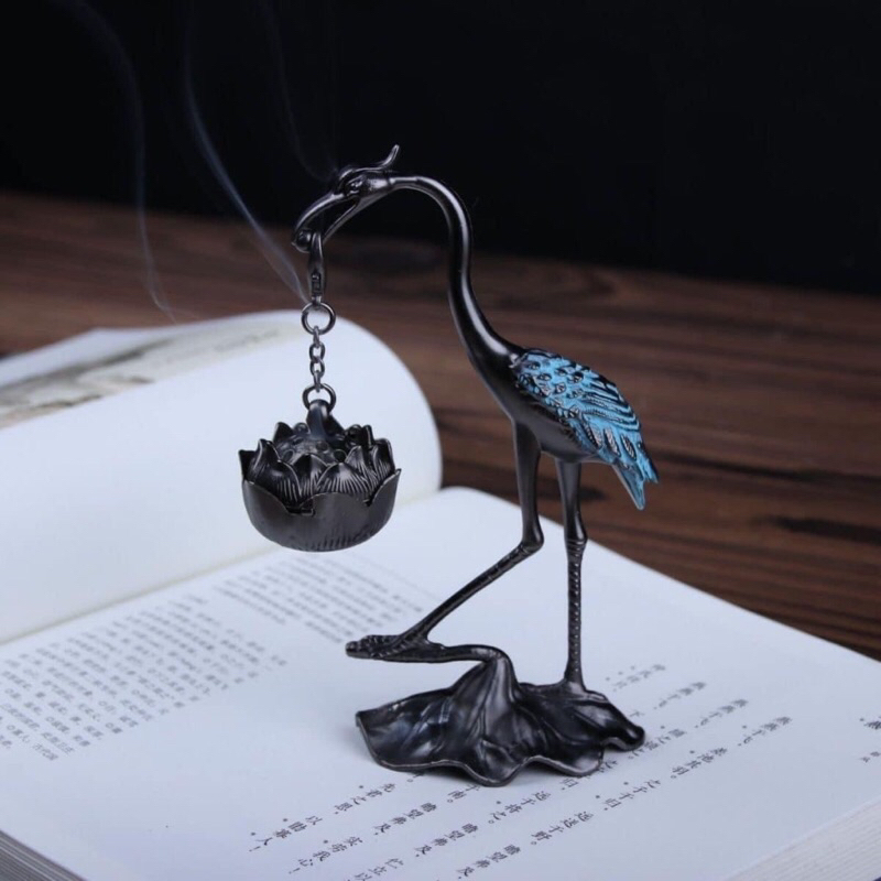 Lư Hương Bằng Đồng Hạc Ngậm Hoa Sen