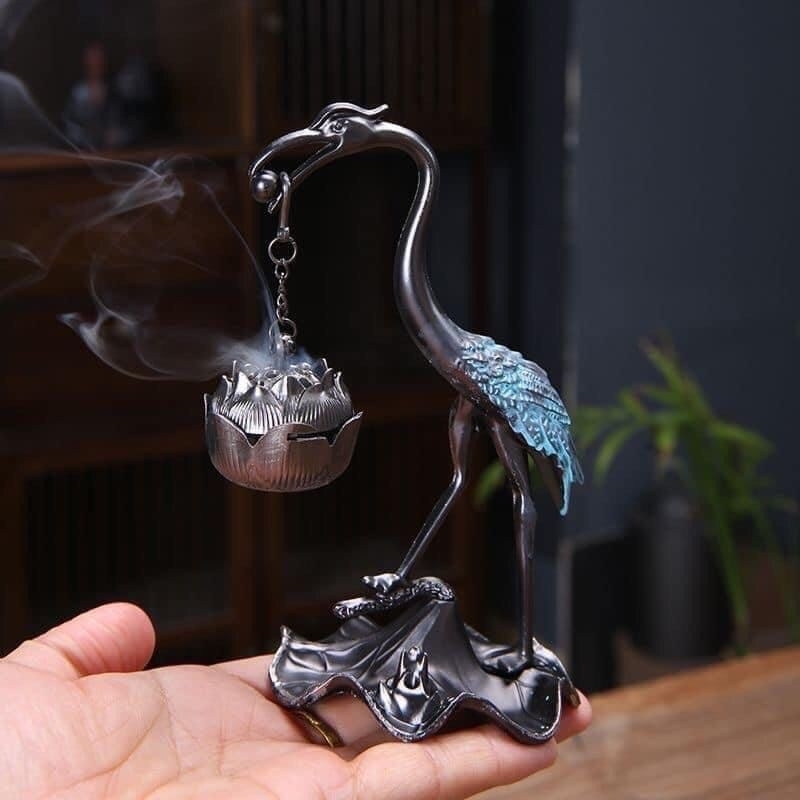 Lư Hương Bằng Đồng Hạc Ngậm Hoa Sen