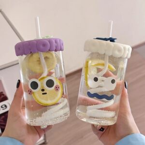 Bình/ Ly Thuỷ Tinh Uống Nước HOHO 520ml Ống Hút Xoắn///DL///10