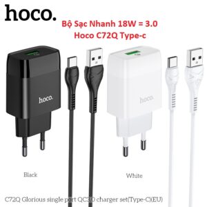 Bộ Sạc Nhanh 18W = 3.0 Hoco C72Q Type-c