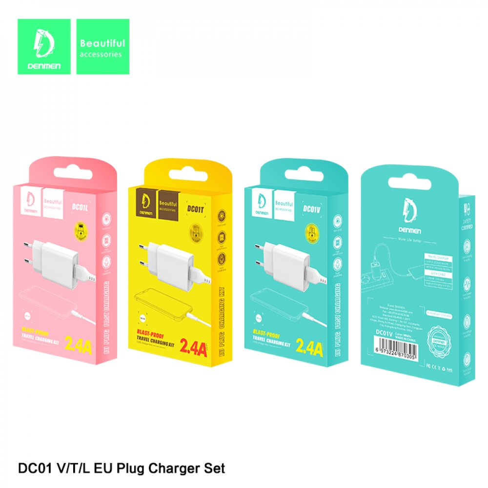 Bộ cáp sạc Denmen DC01 - Hàng chính hãng Cáp Sạc Usb Type C Micro Lightning  Cáp Sạc Denmen 12V 1 Năm Bảo Hành Cáp Sạc Đa Dạng Cổng Denmen Cáp Sạc
