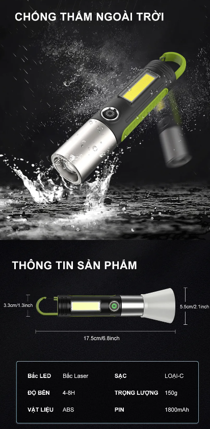 Đèn Pin LED COB 4 Chế Độ Sáng XST- 836