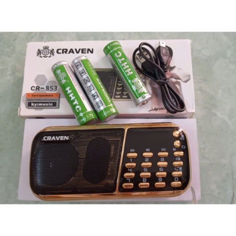 Loa Nghe Nhạc Usb ,fm, Thẻ Nhớ Craven Cr-853 , Tặng Kèm 3 Pin