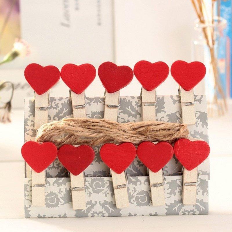 Combo 10 Kẹp Gỗ Hình Trái Tim Màu Đỏ