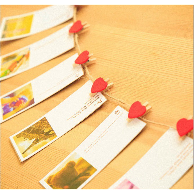 Combo 10 Kẹp Gỗ Hình Trái Tim Màu Đỏ