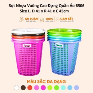 Sọt Nhựa Vĩ Hưng Vuông Cao Đựng Quần Áo 6506 Size L. D 41 x R 41 x C 45cm