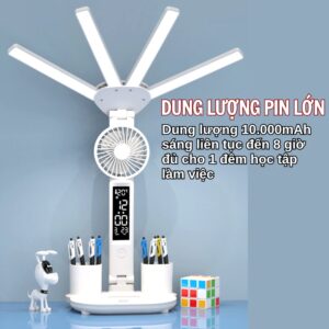Đèn Học Để Bàn 4 Thanh Led Kiêm Quạt 5in1. G.itx3