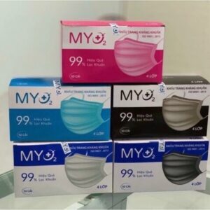 Khẩu trang y tế MYO2 4 lớp (hộp 50 cái) màu Trắng/ Xanh/ Xám/ Đen/ Hồng