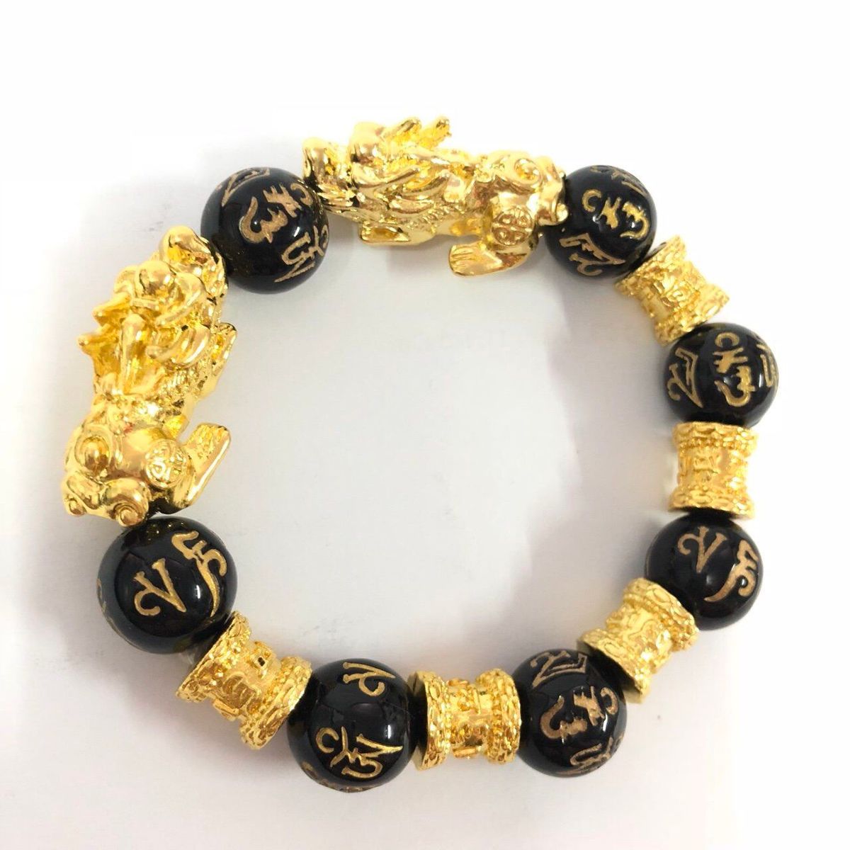 VÒNG TAY PHONG THỦY SONG TỲ HƯU KẾT HỢP ĐÁ KHẮC CHỮ KINH PHẬT