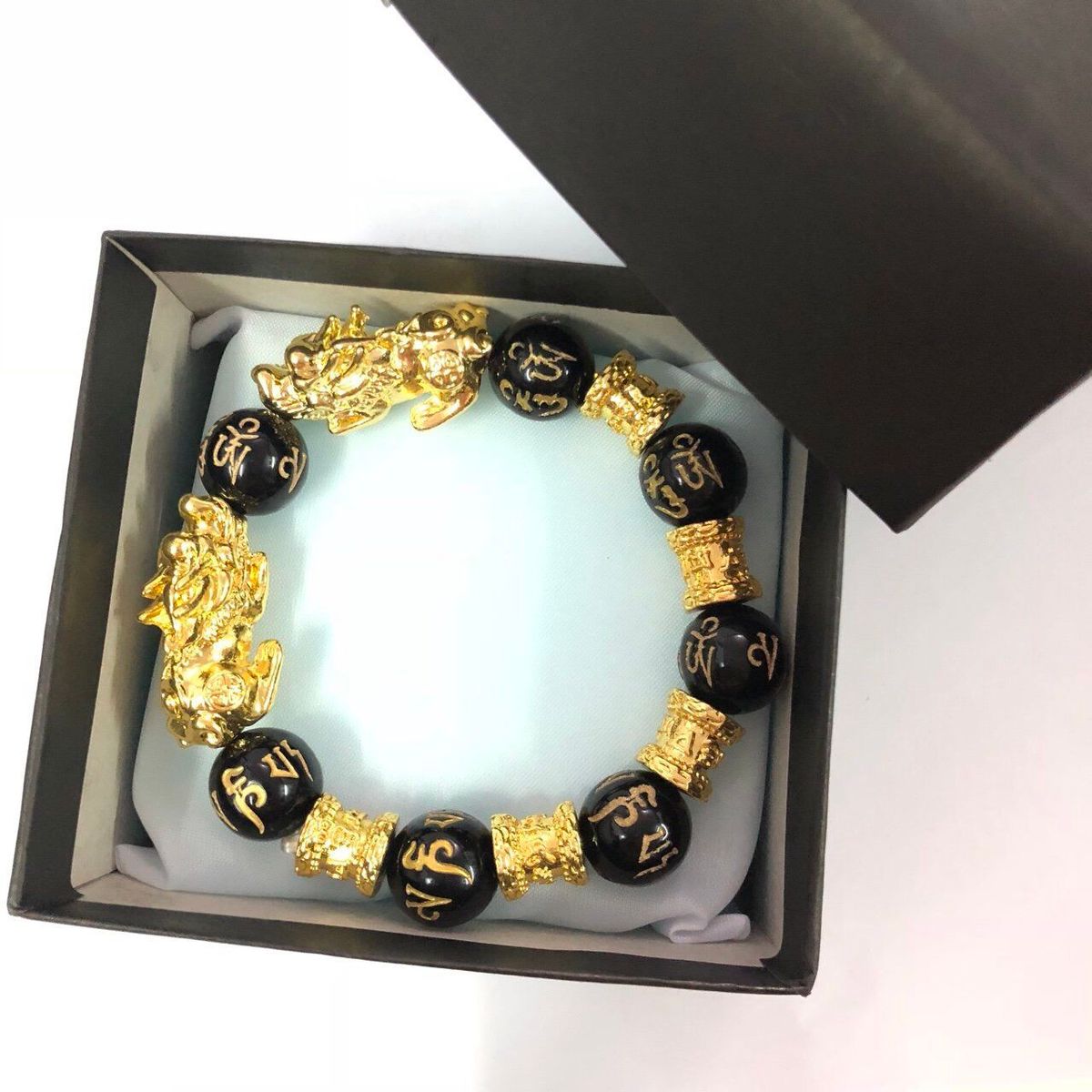 VÒNG TAY PHONG THỦY SONG TỲ HƯU KẾT HỢP ĐÁ KHẮC CHỮ KINH PHẬT