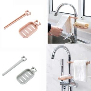 Khay/ Giá treo thiết kế gắn vòi nước + vắt khăn (nhựa pp)///30