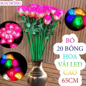 Bó 20 bông hoa hồng/ Tulip vải led cao 65cm (màu ngẫu nhiên)