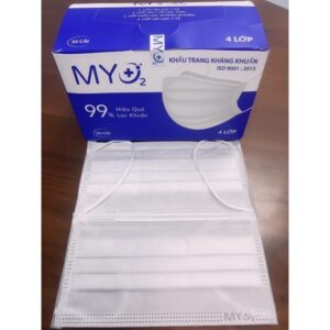 Khẩu trang y tế MYO2 4 lớp (hộp 50 cái) màu Trắng/ Xanh/ Xám/ Đen/ Hồng - Màu Trắng