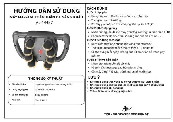 Máy massage toàn thân đa năng 8 đầu ALIZZ AL-14487