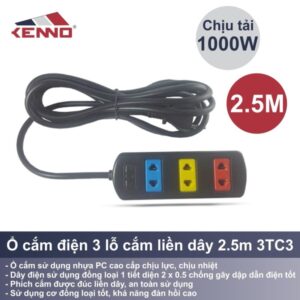 Ổ Cắm Điện Kenno 3 Lỗ Màu Dây 4.5m Và 2.5m Chính Hãng - Kenno dài 2.5m