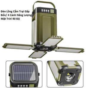 Đèn Lồng Cắm Trại Gấp Bốn/ 4 Cánh Năng Lượng Mặt Trời 90 Độ