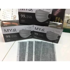 Khẩu trang y tế MYO2 4 lớp (hộp 50 cái) màu Trắng/ Xanh/ Xám/ Đen/ Hồng - Màu Xám
